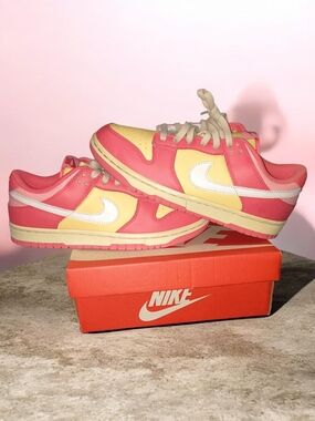 Nike Dunk Low Pink and Yellow with White Swoosh